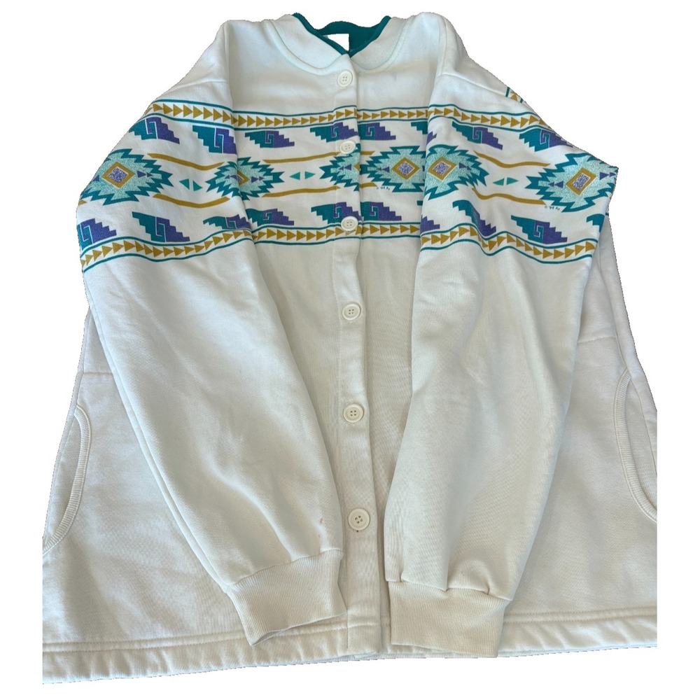 VTG 90s Art Unlimited AU Sportswear aztec button up cardigan sweatshirt womens L